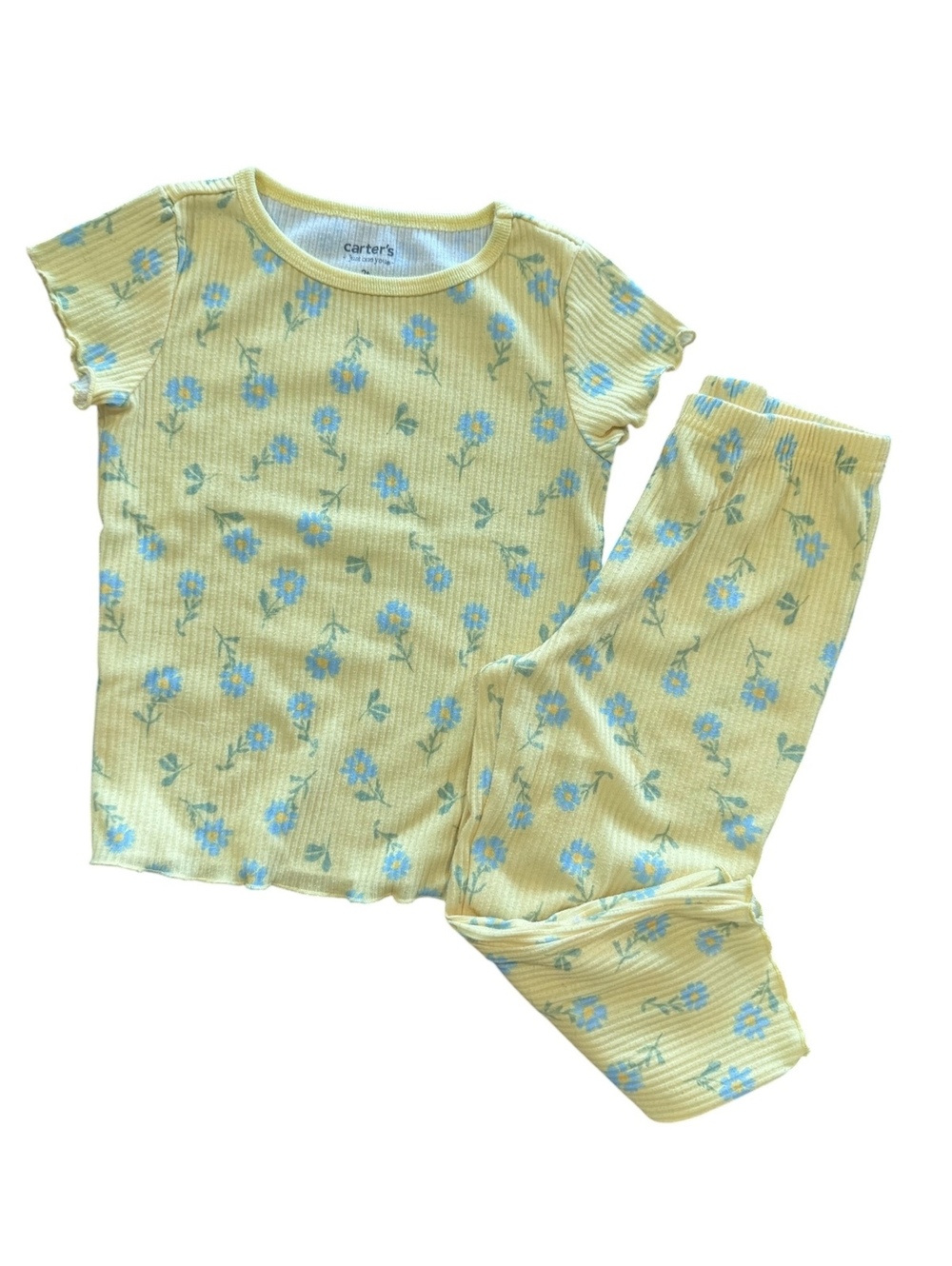 Carter's 2T Yellow Floral Ribbed Pajama Set for Toddler Girls